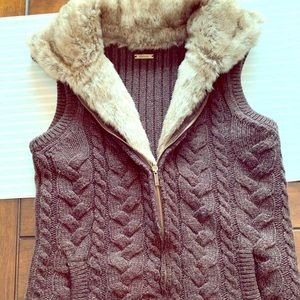 Brown Knit Vest with faux fur